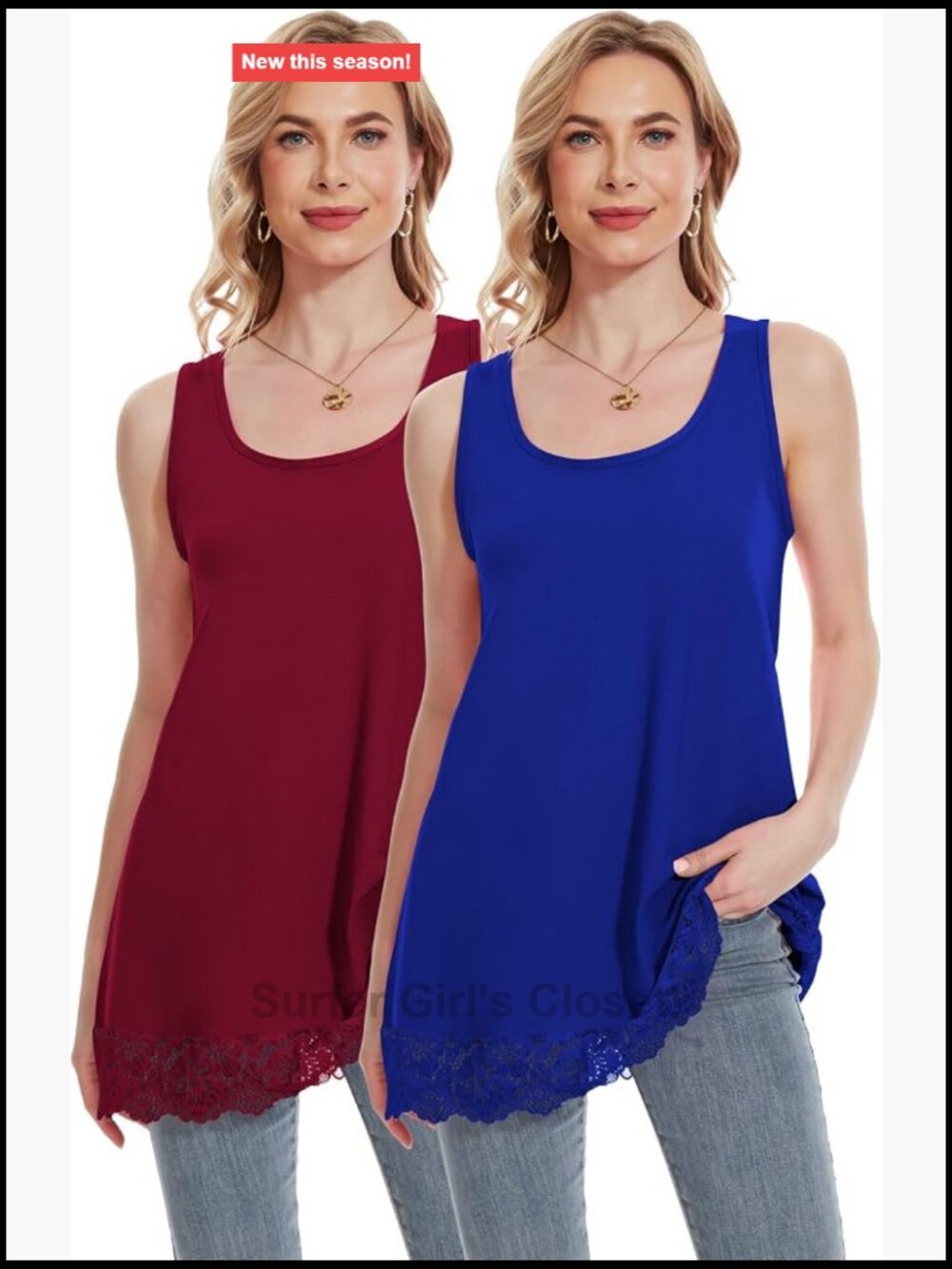 Cotton Lace Trim Long Tank Top Sleeveless Cami Shirt Extender for Layering - 2